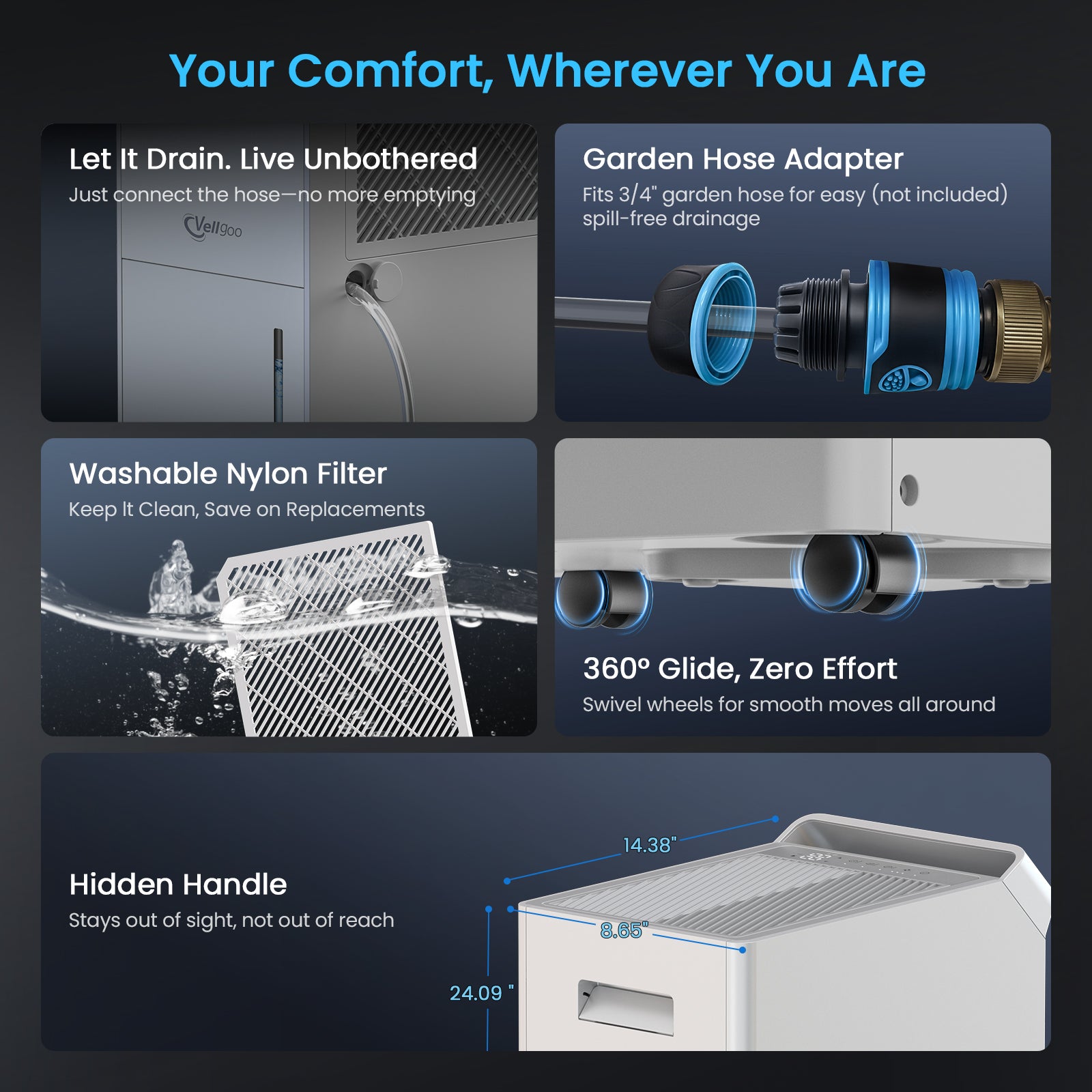 Vellgoo 100 Pints Energy Star Dehumidifier with Pump & Drain Hose(5,000 Sq.Ft) for Home