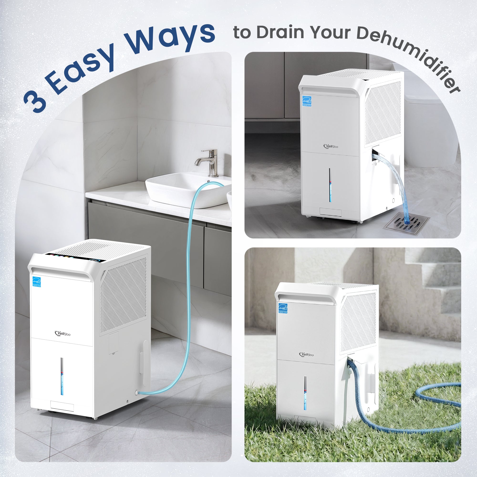 Vellgoo 140 Pints Energy Star Dehumidifier with Pump & Drain Hose (6,000 Sq.Ft) for Large Room, Garage