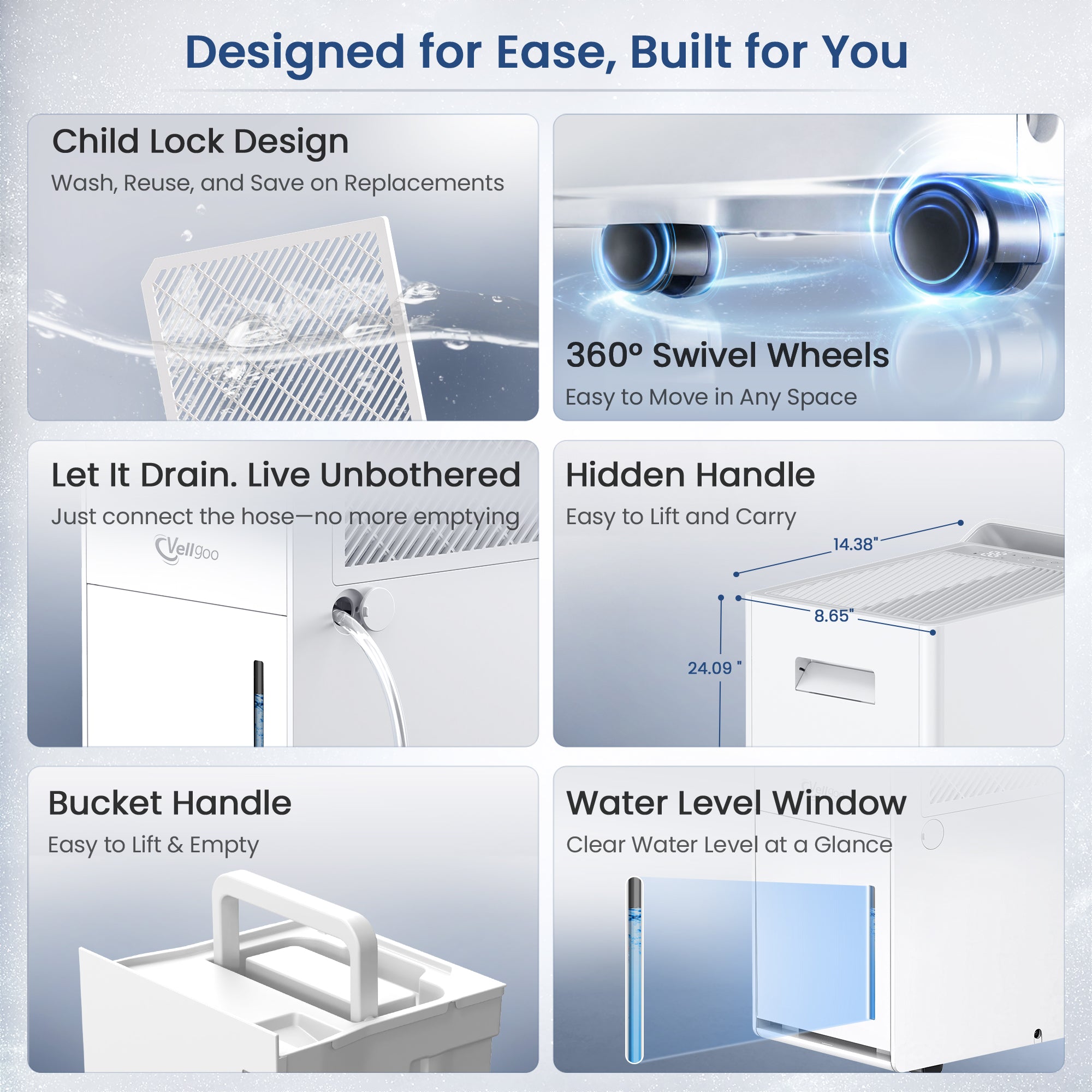 Vellgoo 80 Pint Dehumidifier DryTank S  Model for Large Rooms up to 4,500 Sq.Ft.