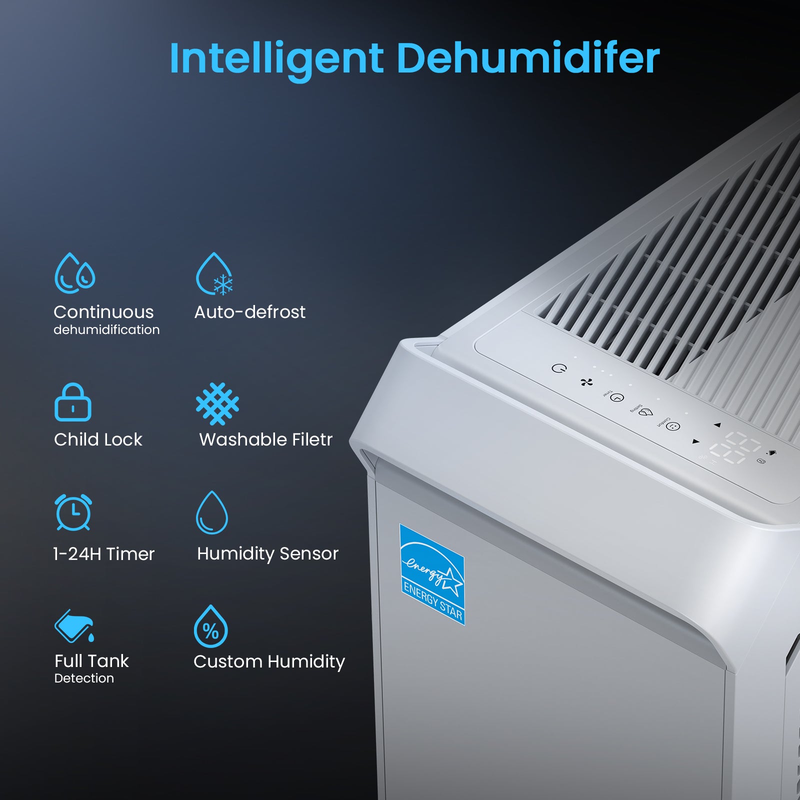 Vellgoo Max 80 Pints Energy Star Dehumidifier for Basement with Drain Hose(3,500 Sq.Ft ) for Home