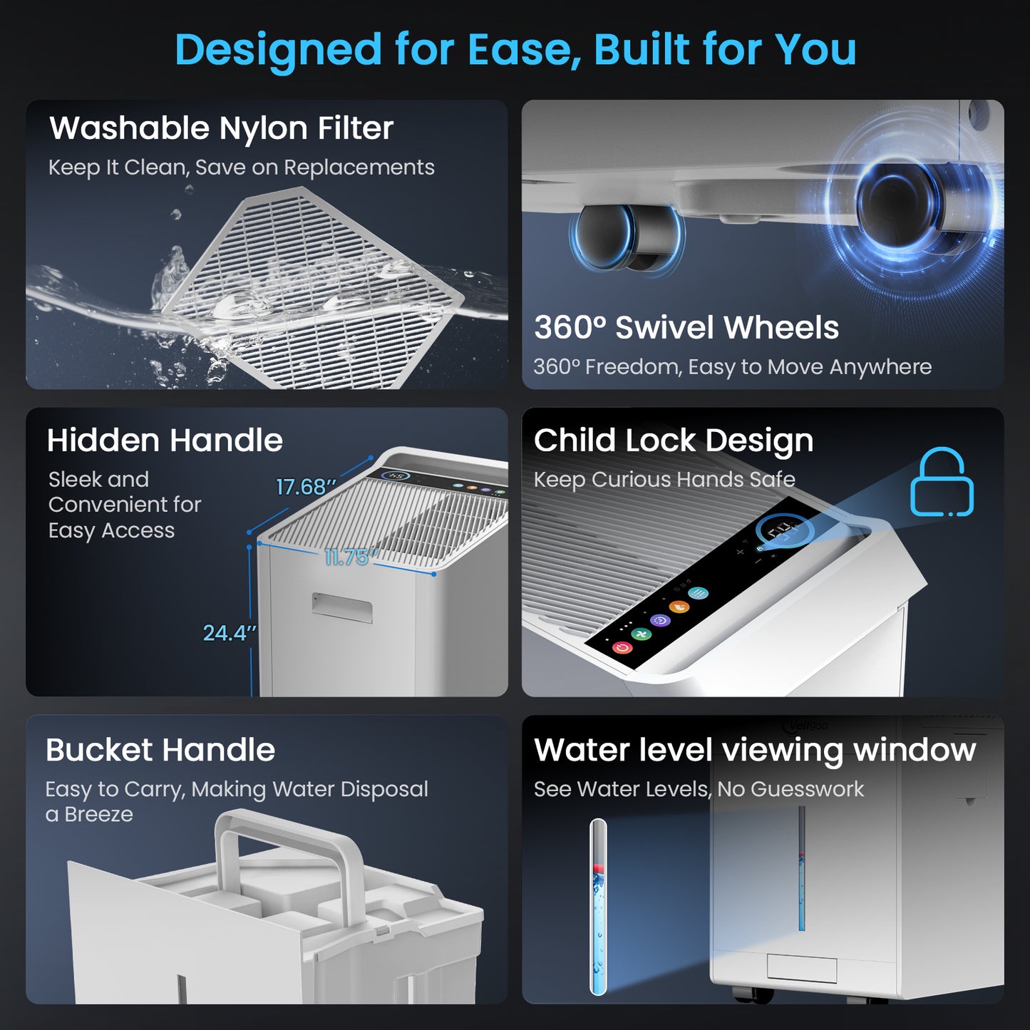 Vellgoo 80 Pints Most Efficient Energy Star Dehumidifier with Drain Hose( 5,000 Sq.Ft) for Large Room, Garage